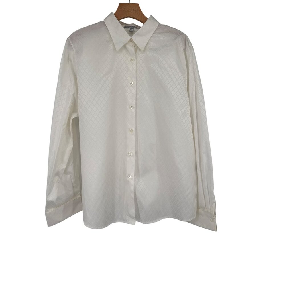 Foxcroft  Womens Wrinkle-Free Shaped Fit Blouse geo jacquard Size 18 carreer